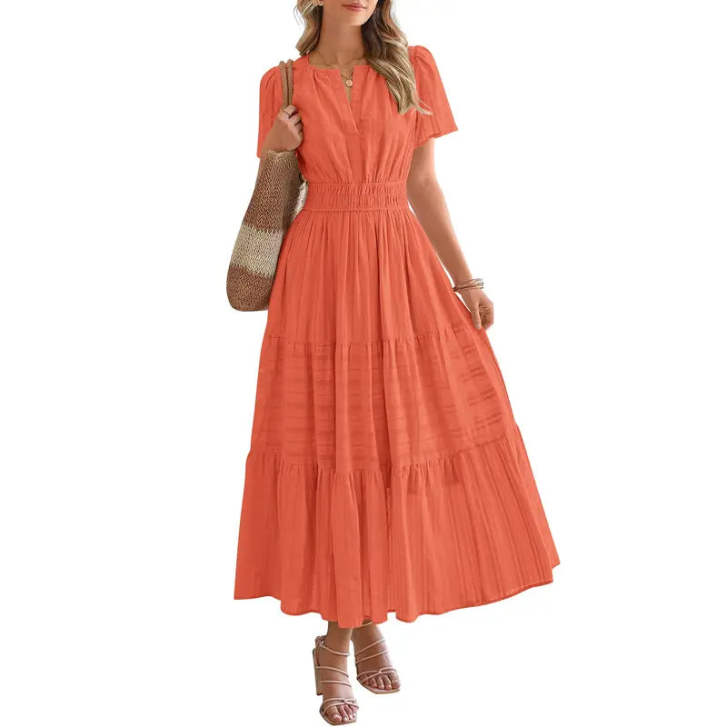 BTFBM Women's Summer 2026 Casual Maxi Dress Lightweight Short Sleeve V Neck Boho Dress with Pockets #Outdoorfun