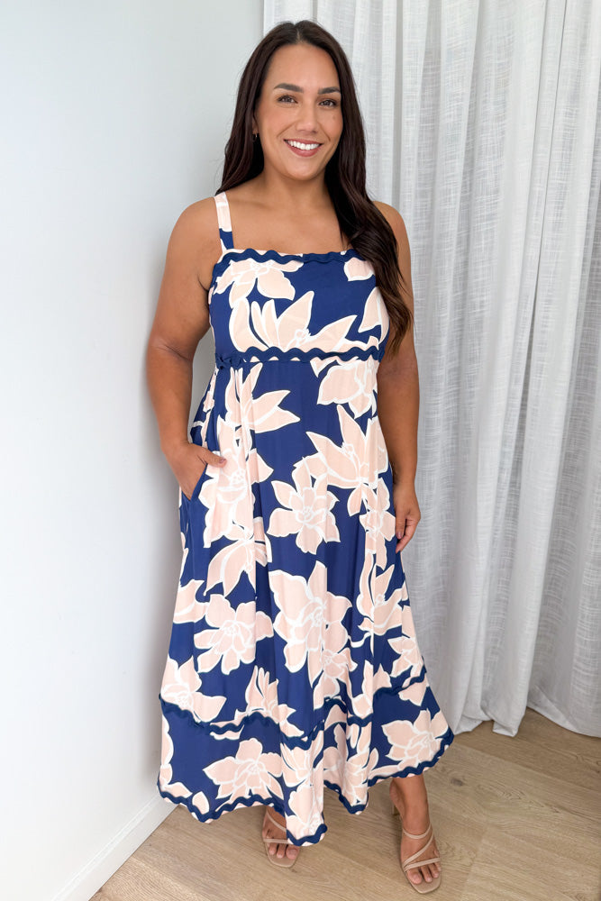 Avalee Dress - Navy Peach Floral
