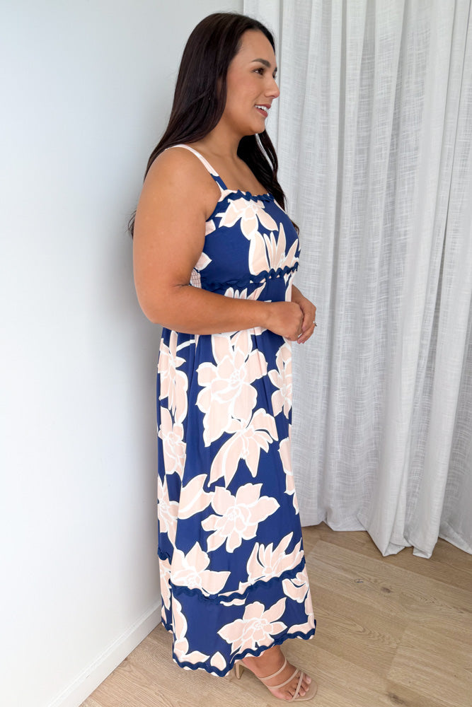 Avalee Dress - Navy Peach Floral
