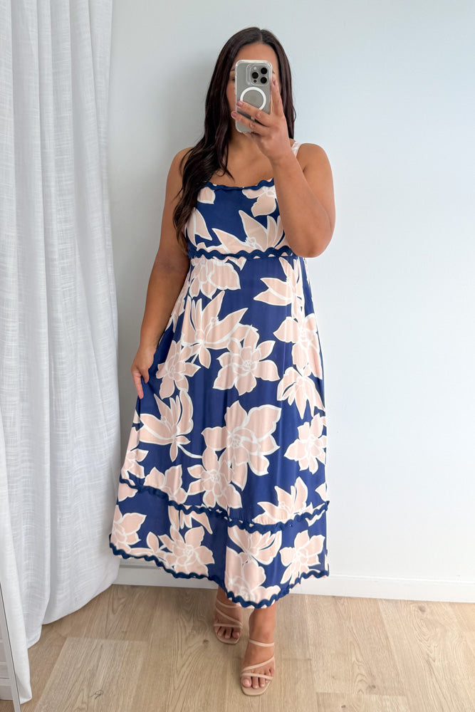 Avalee Dress - Navy Peach Floral