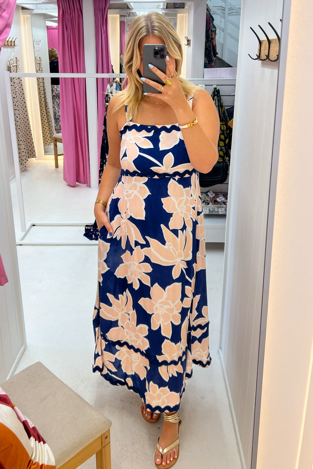 Avalee Dress - Navy Peach Floral
