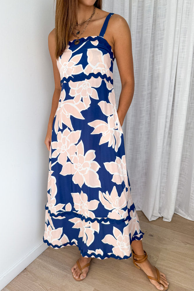 Avalee Dress - Navy Peach Floral