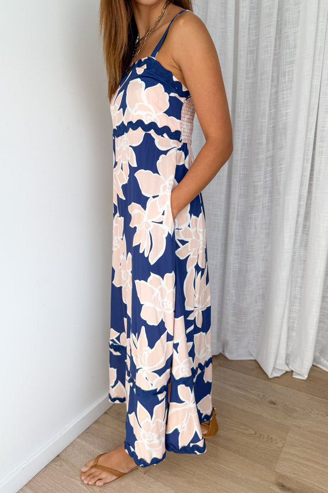Avalee Dress - Navy Peach Floral