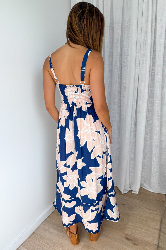 Avalee Dress - Navy Peach Floral