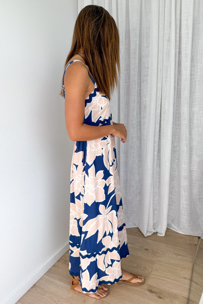 Avalee Dress - Navy Peach Floral