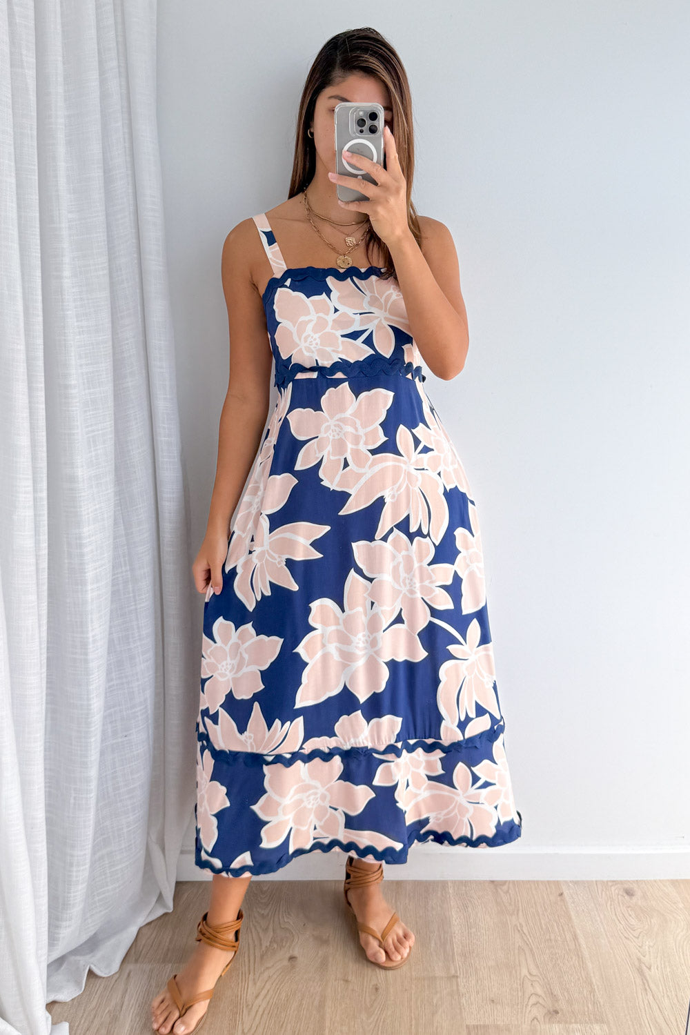 Avalee Dress - Navy Peach Floral