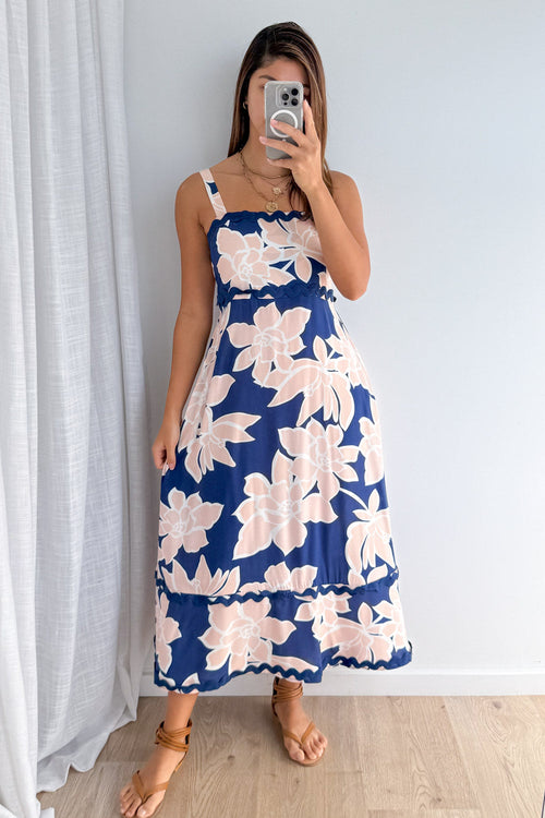 Avalee Dress - Navy Peach Floral