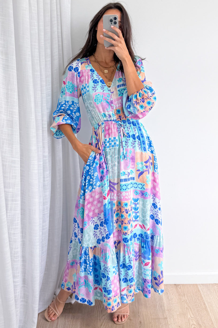 Heather Dress - Blue Patchwork