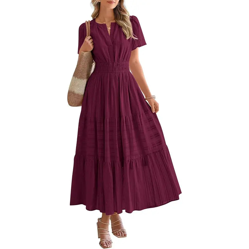 BTFBM Women's Summer 2026 Casual Maxi Dress Lightweight Short Sleeve V Neck Boho Dress with Pockets #Outdoorfun