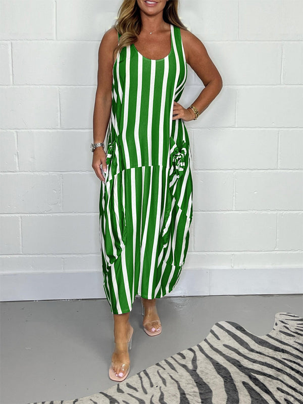 Striped Oversize Tie Pocket Dress