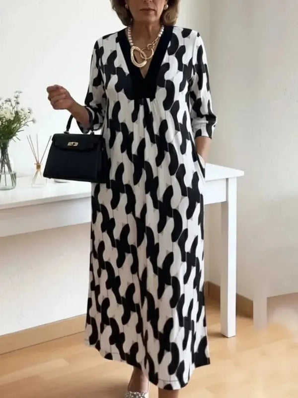 Modern Art Block V-Neck Dress